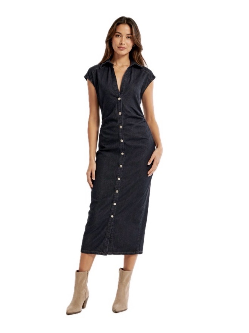 Zara Black Button-Front Midi Dress